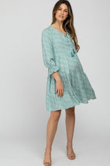 Mint Floral Tiered Long Sleeve Maternity Dress