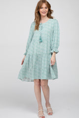 Mint Floral Tiered Long Sleeve Dress