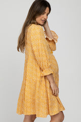 Mustard Floral Tiered Long Sleeve Maternity Dress