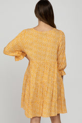 Mustard Floral Tiered Long Sleeve Maternity Dress