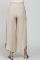 Cream Linen Tie Front Curved Hem Maternity Pants