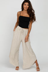 Cream Linen Tie Front Curved Hem Maternity Pants