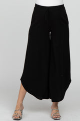 Black Linen Tie Front Curved Hem Maternity Pants