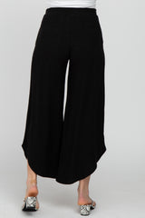 Black Linen Tie Front Curved Hem Maternity Pants