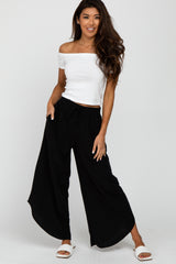 Black Linen Tie Front Curved Hem Maternity Pants