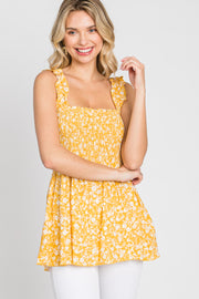 Yellow Floral Smocked Tank Top