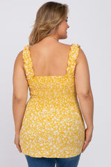 Yellow Floral Smocked Maternity Plus Tank Top