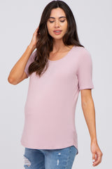 Pink Solid Short Sleeve Maternity Top