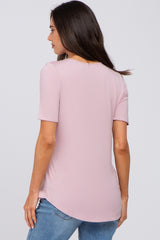 Pink Solid Short Sleeve Maternity Top