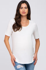 Ivory Solid Short Sleeve Maternity Top