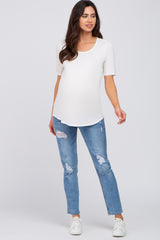 Ivory Solid Short Sleeve Maternity Top