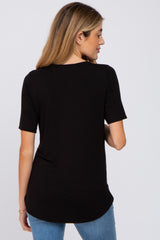 Black Solid Short Sleeve Maternity Top