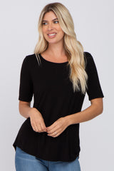 Black Solid Short Sleeve Maternity Top