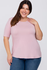 Pink Solid Short Sleeve Maternity Plus Top