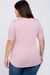 Pink Solid Short Sleeve Plus Top