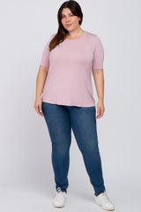 Pink Solid Short Sleeve Plus Top