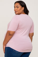 Pink Solid Short Sleeve Maternity Plus Top