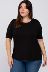 Black Solid Short Sleeve Plus Size Top