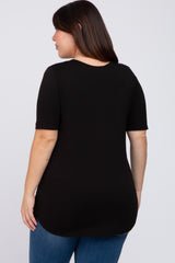 Black Solid Short Sleeve Plus Size Top