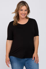 Black Solid Short Sleeve Maternity Plus Top