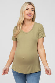 Light Olive Basic Maternity Short Sleeve Top