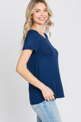 Navy Blue Basic Short Sleeve Top