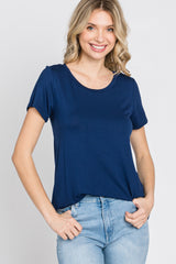 Navy Blue Basic Short Sleeve Top