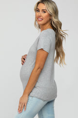 Heather Grey Basic Maternity Short Sleeve Top