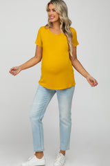 Yellow Basic Maternity Short Sleeve Top