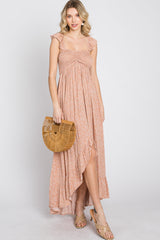 Peach Floral Smocked Hi-Low Maxi Dress