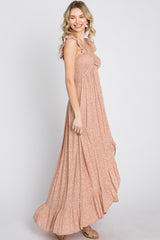 Peach Floral Smocked Hi-Low Maxi Dress