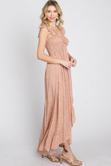 Peach Floral Smocked Hi-Low Maxi Dress