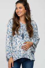 Ivory Floral Front Button Accent Maternity Top