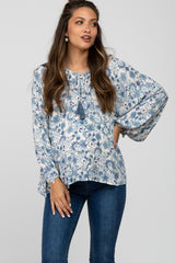 Ivory Floral Front Button Accent Maternity Top