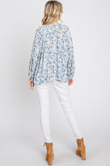 Ivory Floral Front Button Accent Top