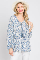 Ivory Floral Front Button Accent Top