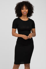 Black Ruched Short Sleeve Maternity Dress