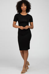 Black Ruched Short Sleeve Dress