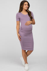 Lavender Ruched Short Sleeve Maternity Dress