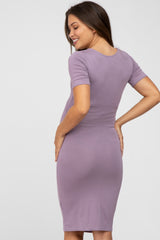 Lavender Ruched Short Sleeve Maternity Dress