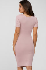 Mauve Ruched Short Sleeve Maternity Dress