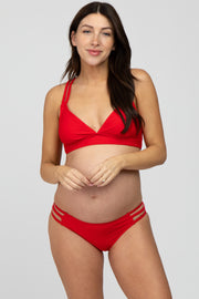 Red Strappy Cutout Two-Piece Maternity Bikini Set