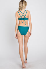 Teal Strappy Cutout Two-Piece Bikini Set