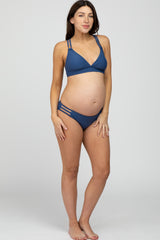 Navy Blue Strappy Cutout Two-Piece Maternity Bikini Set