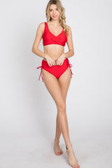 Red Cross Front Drawstring Side Two-Piece Bikini Set