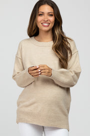 Beige Exposed Seam Maternity Sweater