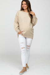 Beige Exposed Seam Maternity Sweater