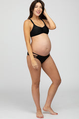 Black Strappy Ruched Front Two-Piece Maternity Bikini Set