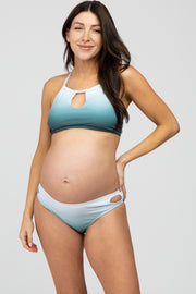 Forest Green Ombre Keyhole Front Halter Two-Piece Maternity Bikini Set