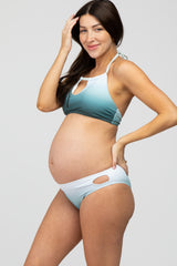 Forest Green Ombre Keyhole Front Halter Two-Piece Maternity Bikini Set